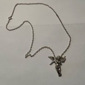 Silver tone angel necklace